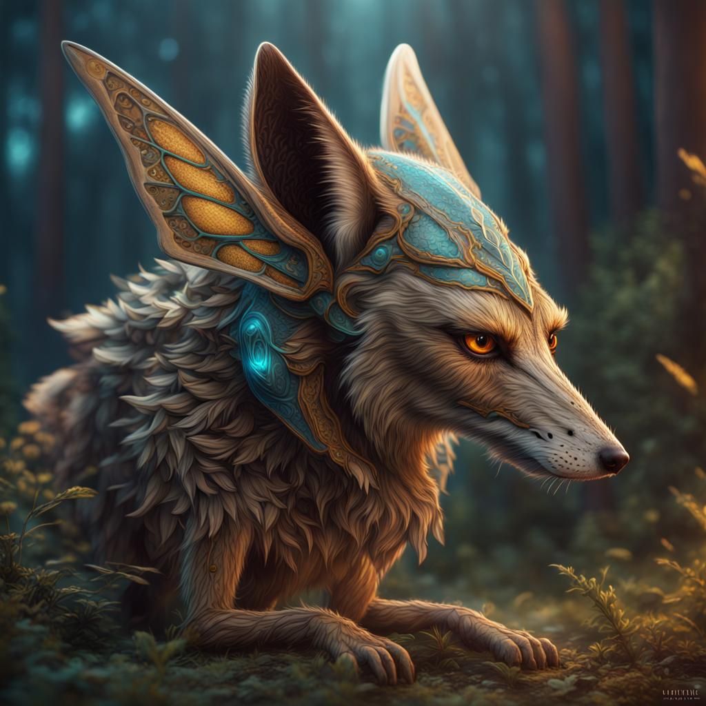 Moth Coyote Hybrid: Detailed Fantasy Concept Art