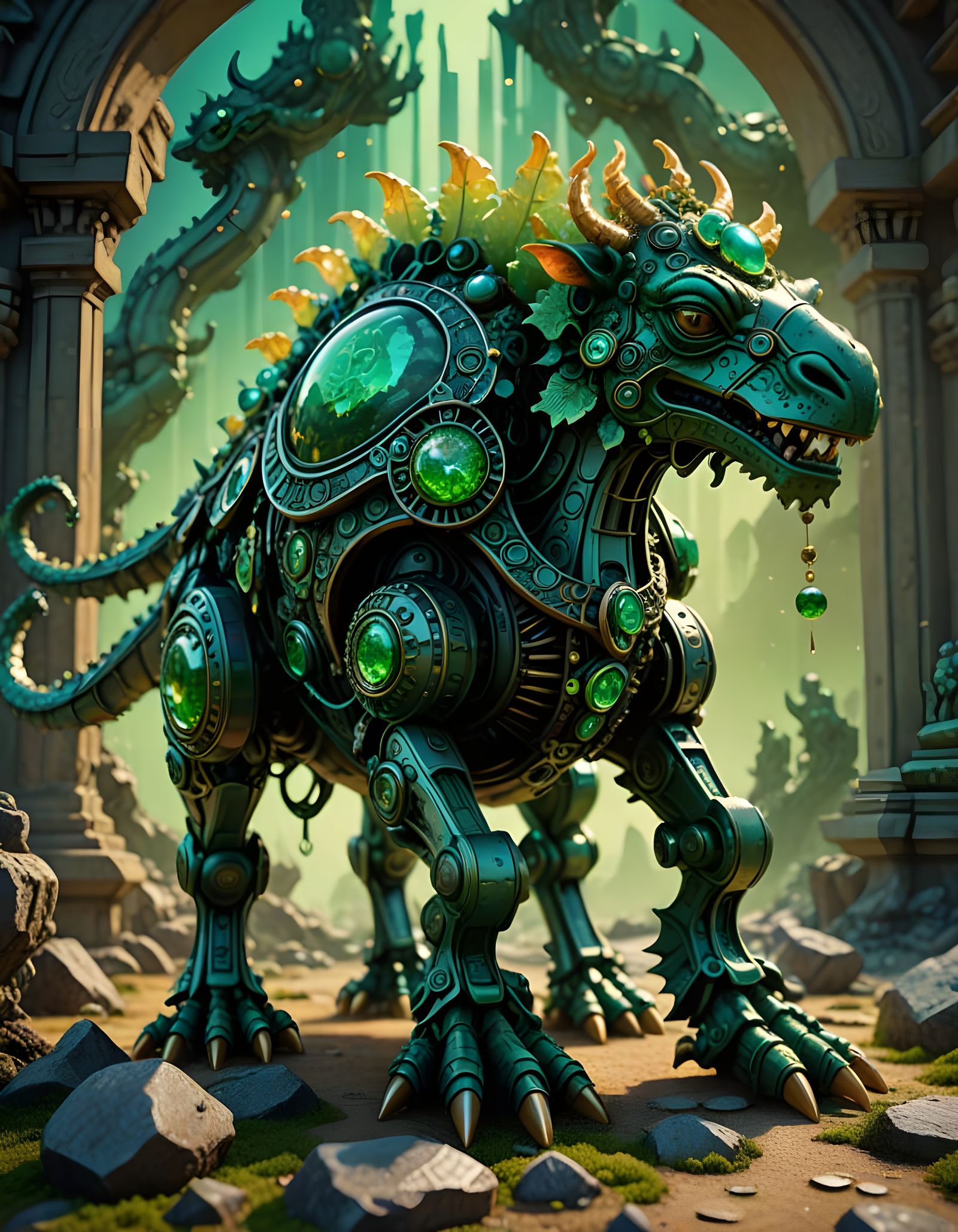 Steampunk Robot Camel in Hyperrealistic Japanese Landscape