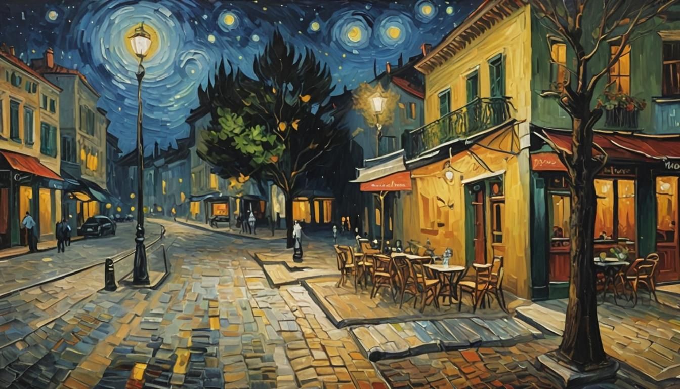 Café Terrace at Night: Van Gogh-Inspired Oil Painting
