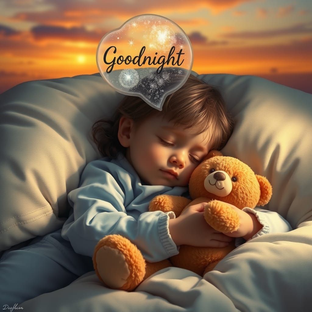 Dreamy Little Girl Sleeping with Teddy Bear