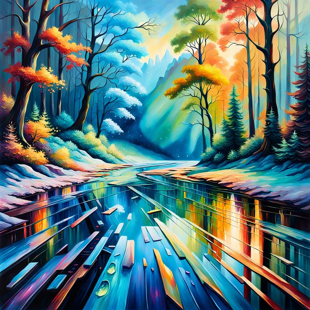 An oil painting depicting the enchantment and magic of iridescent textures