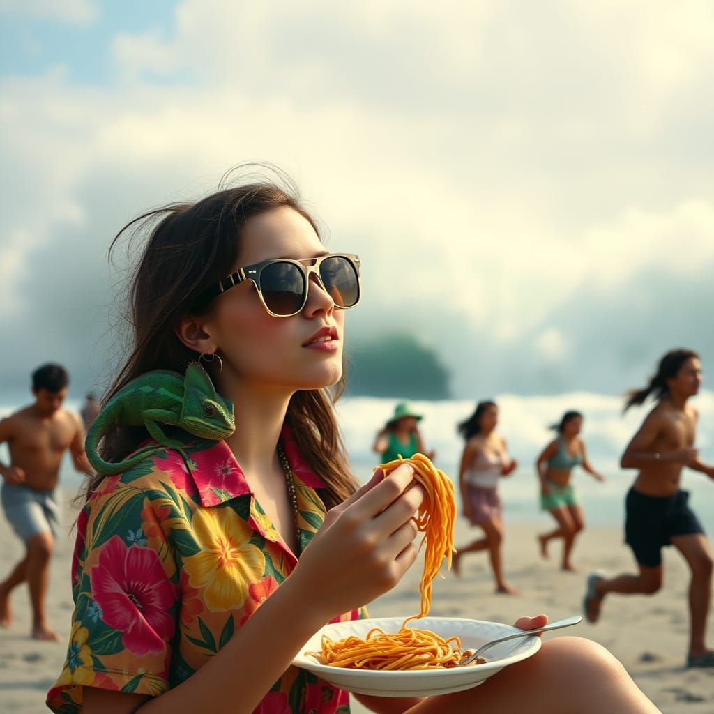Bubblegum Trans Girl at Beach with Tsunami