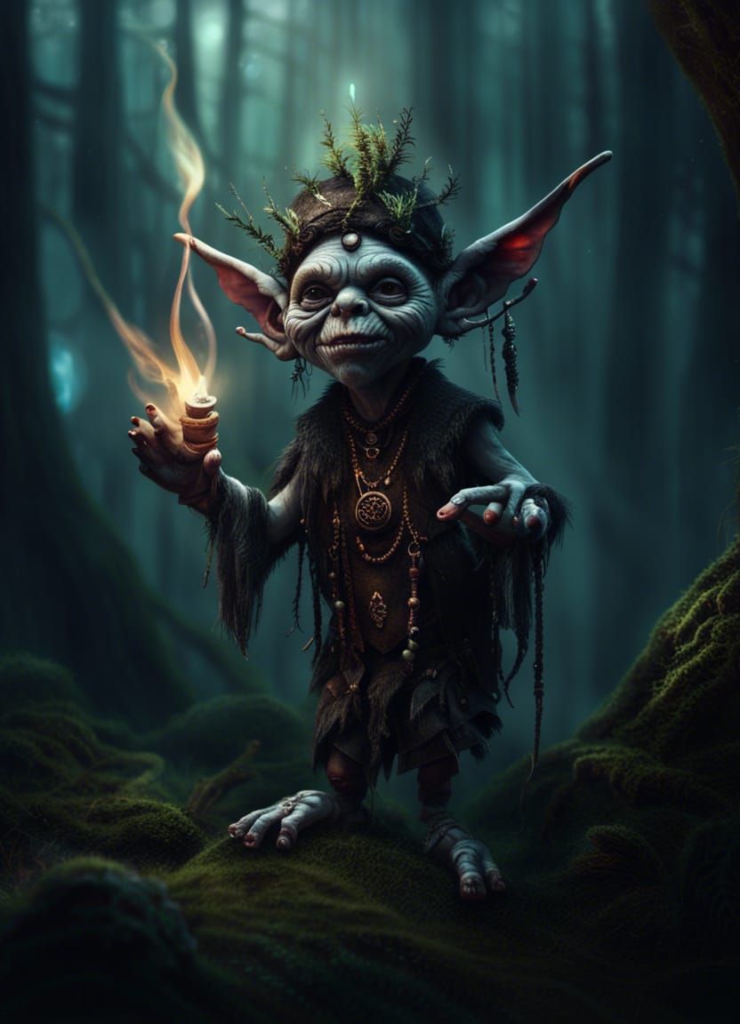 Goblin Shaman Banishing Evil in Dark Fantasy Art