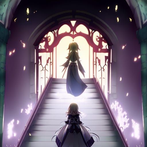 Haunted Castle Entrance with Girl, in Anime Style