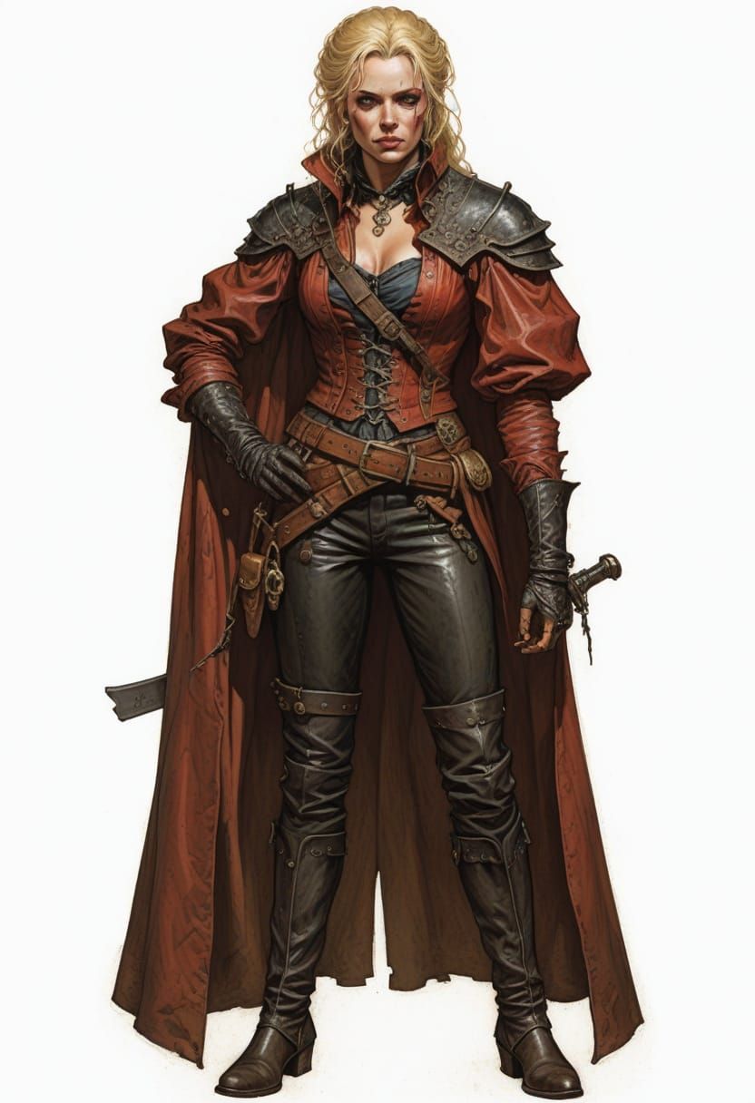 Regency-Era Female Crimelord in Leather Attire