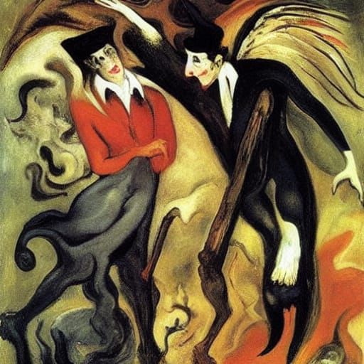 Vampire Devil Versus Angel: Expressive Painting