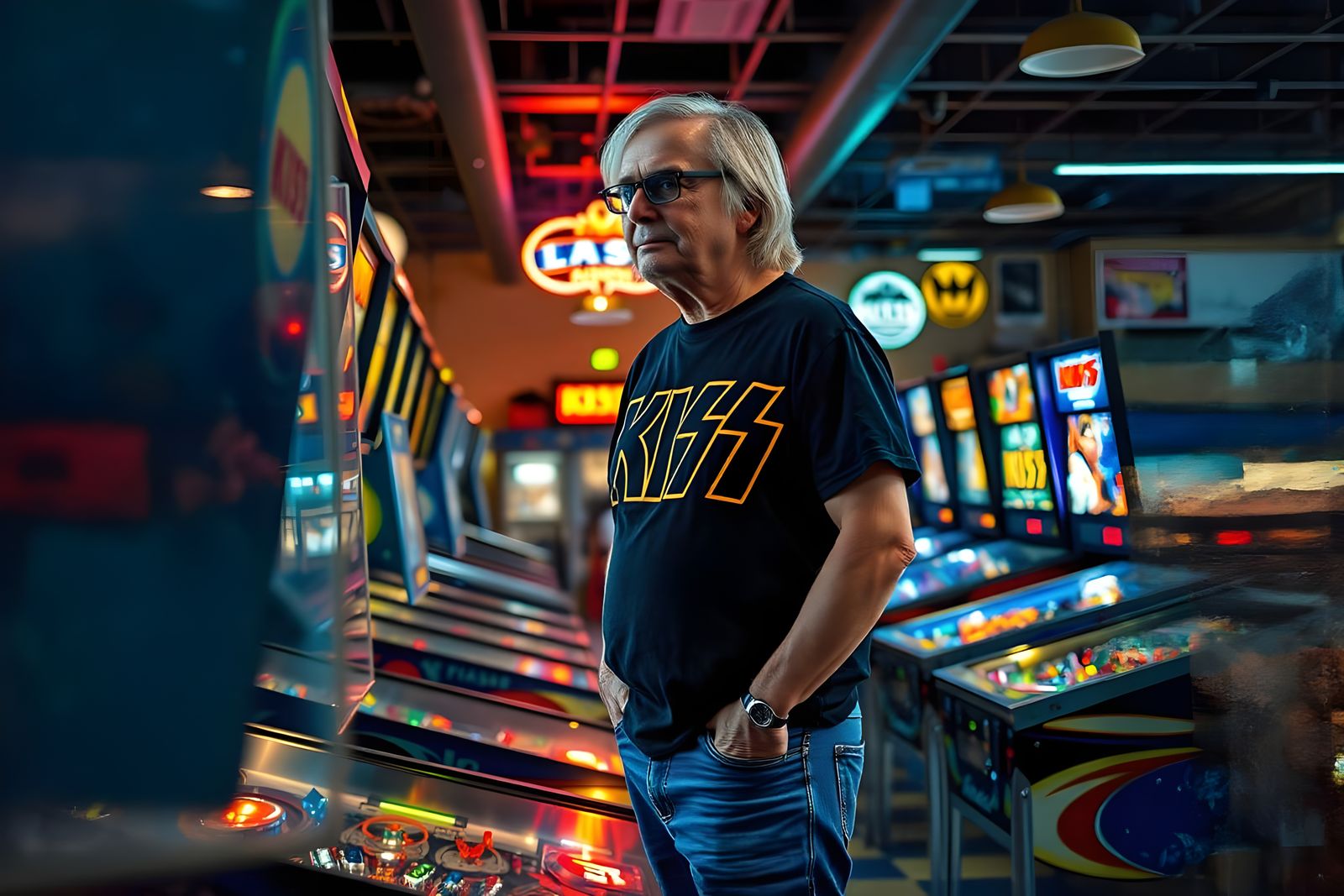 Man Plays KISS Pinball in Hyperrealistic Arcade