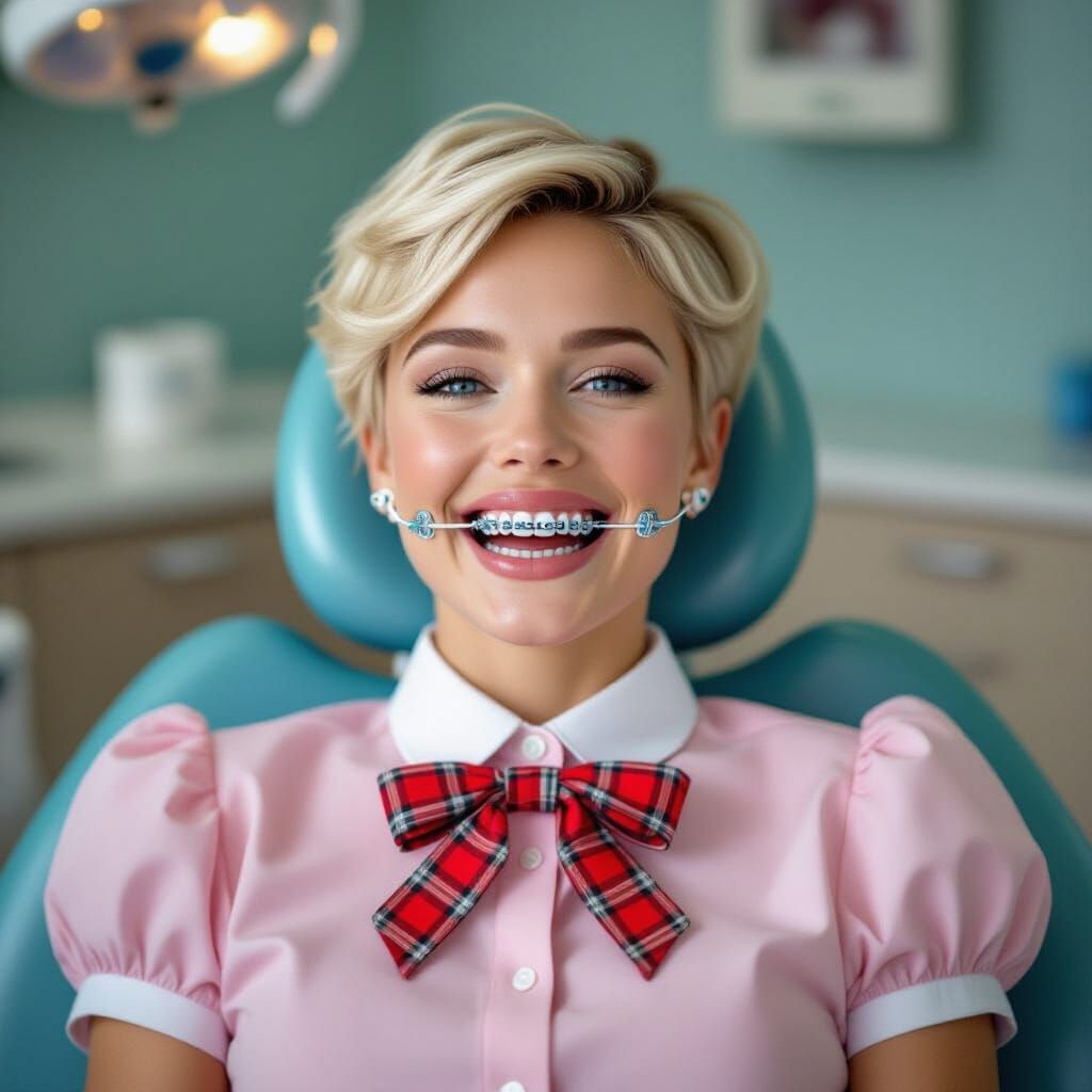 Woman with Braces in Dentist Chair, Professional Photography...