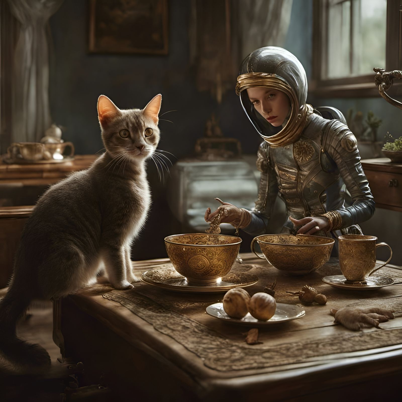 Ethereal Alien People and Pets in Dreamy Landscape