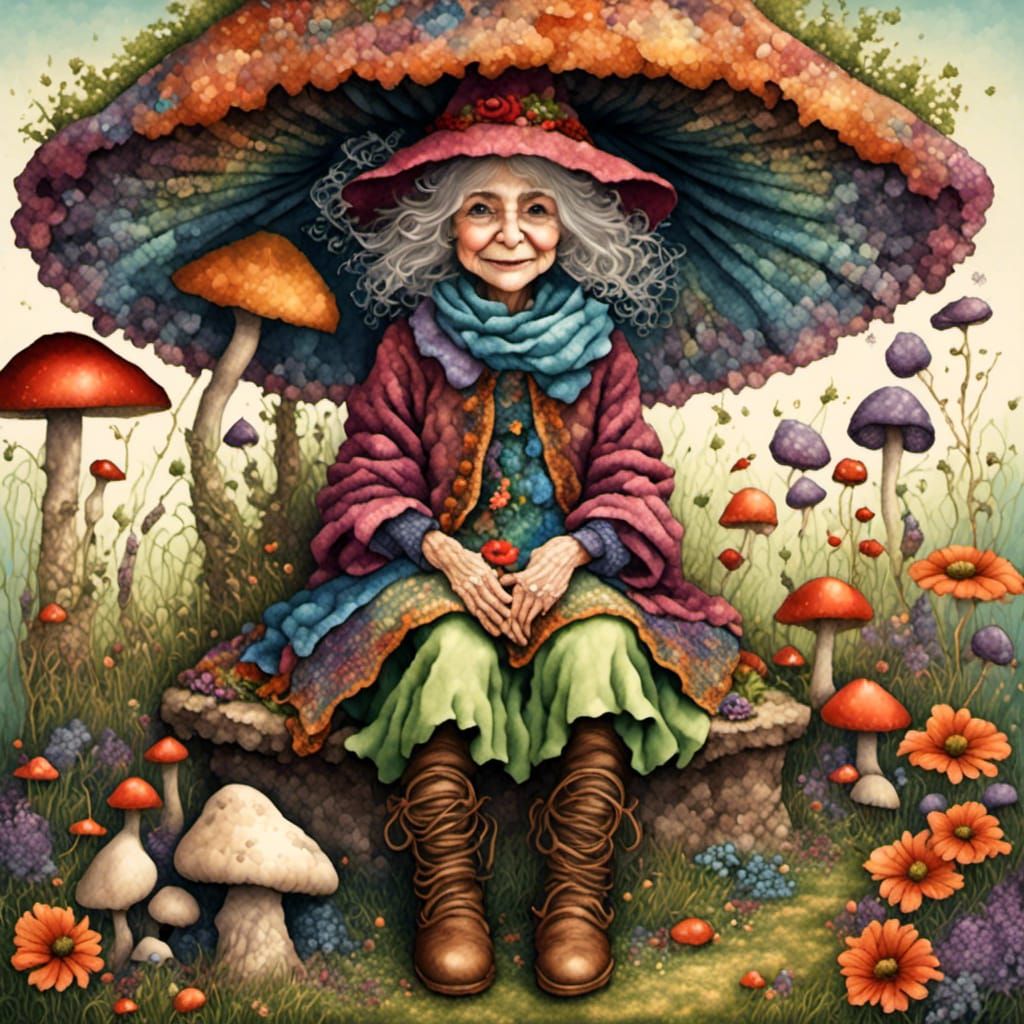 Whimsical Grandma in Meadow Graphic Design