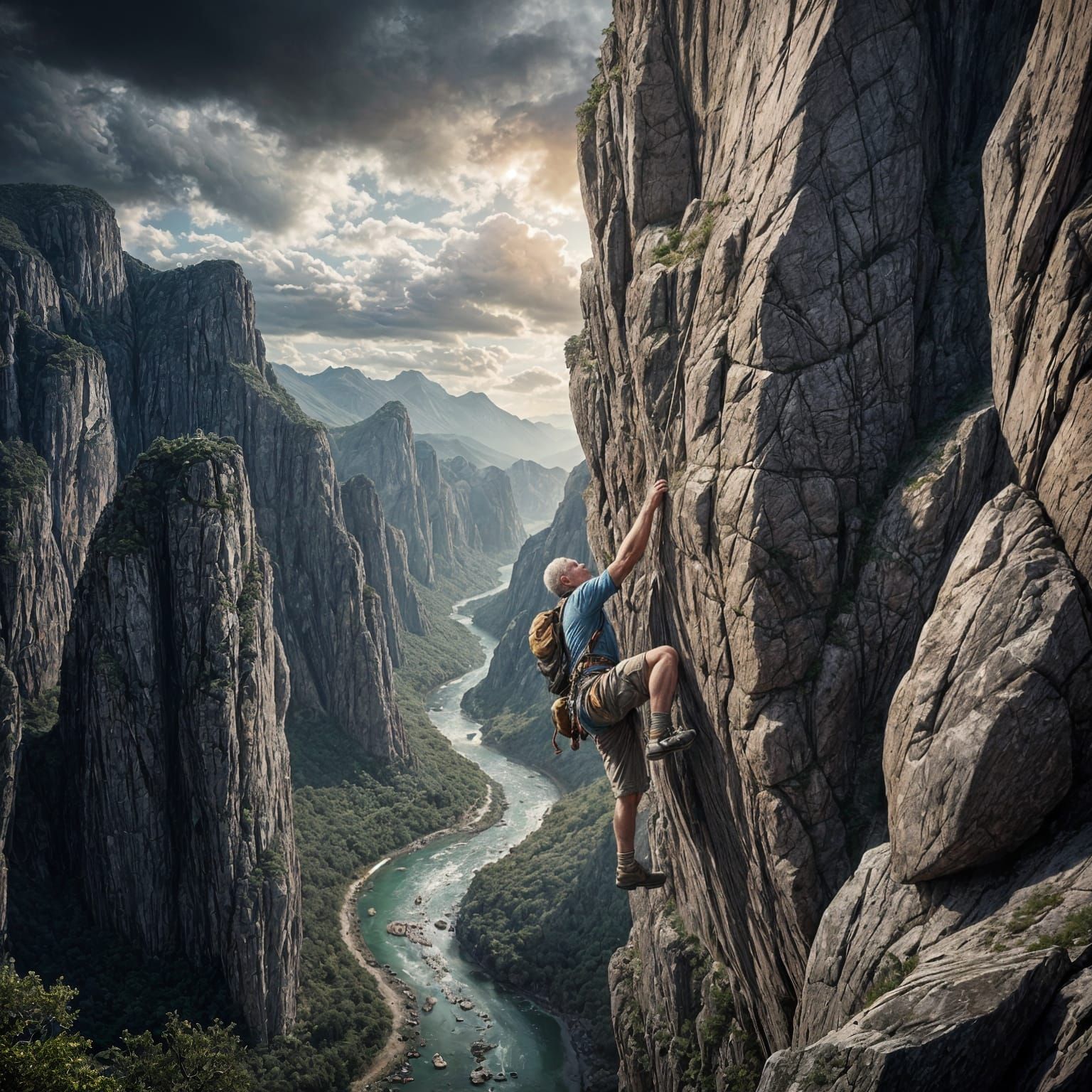 Inspiring Elderly Man Rock Climbing: Digital Painting