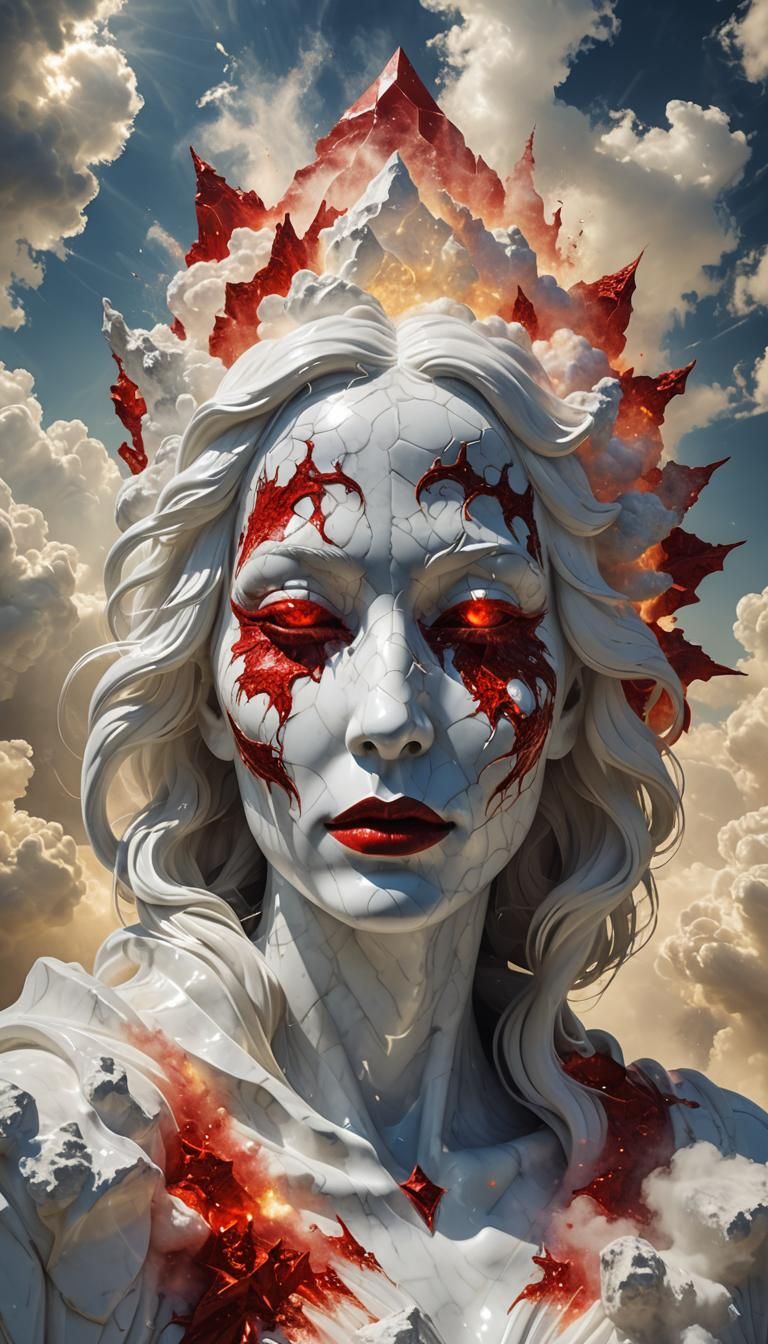 Surreal Marble Creature with Scarlet Lips in Ethereal Fantas...