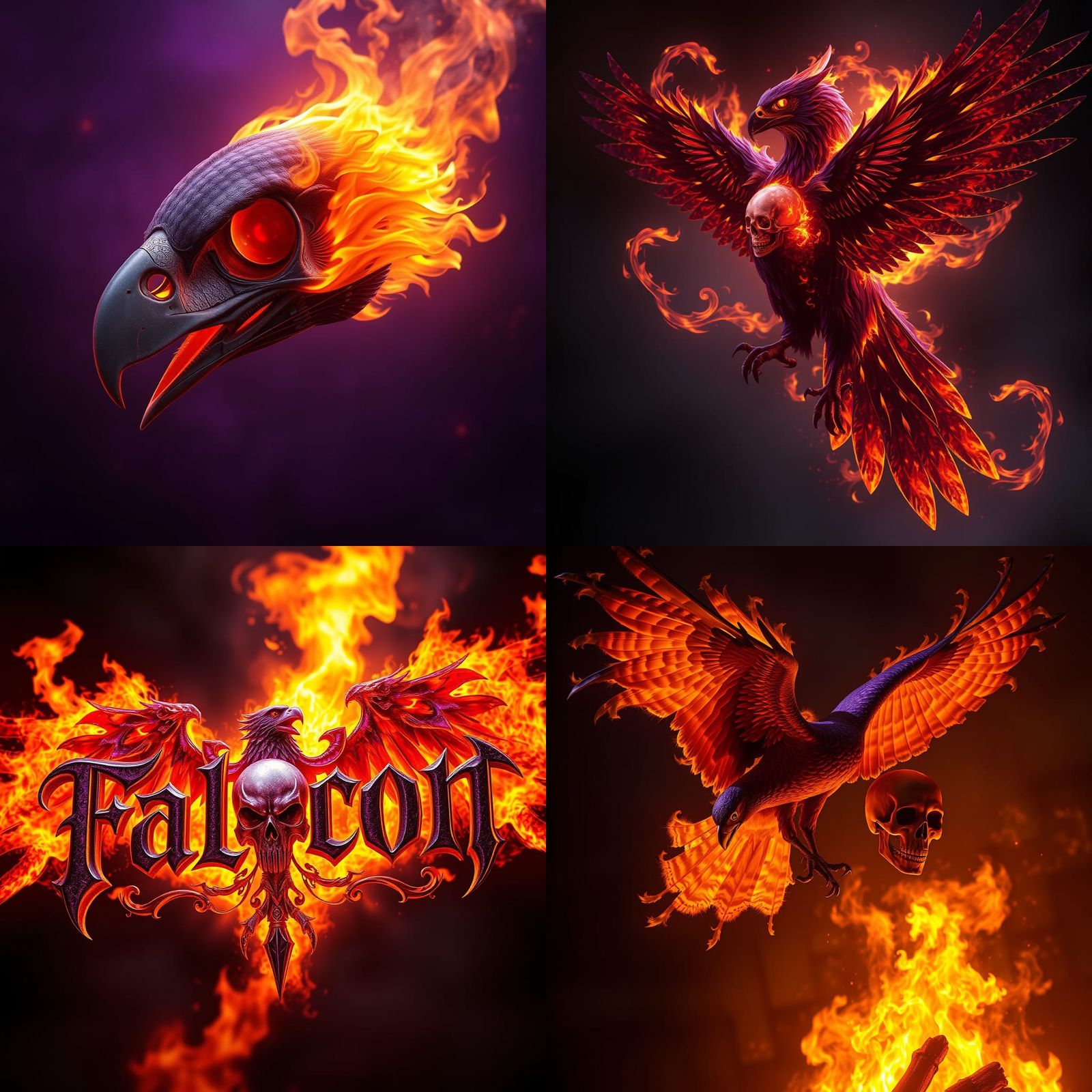 Falcon Skull Flames: Dark Fantasy Concept Art