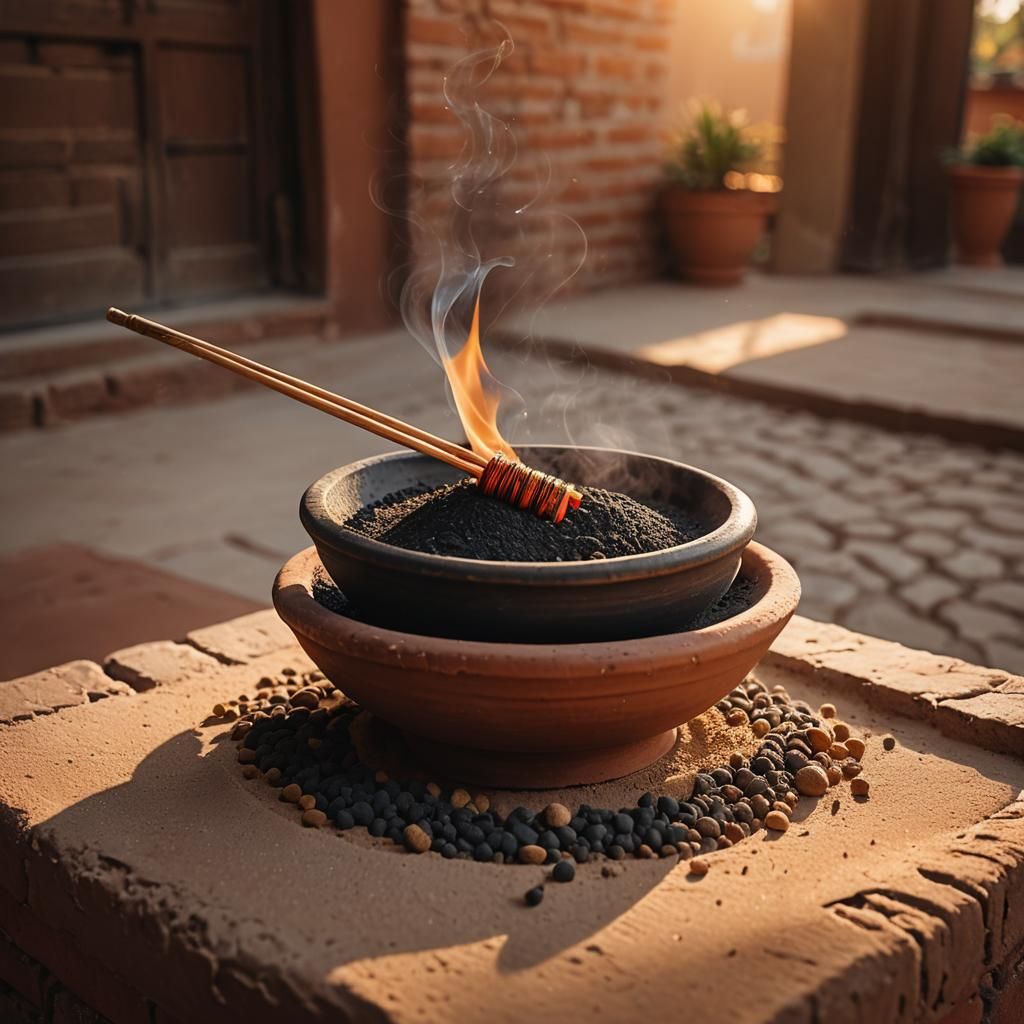 Burning Incense on Balcony in Stylized Realism