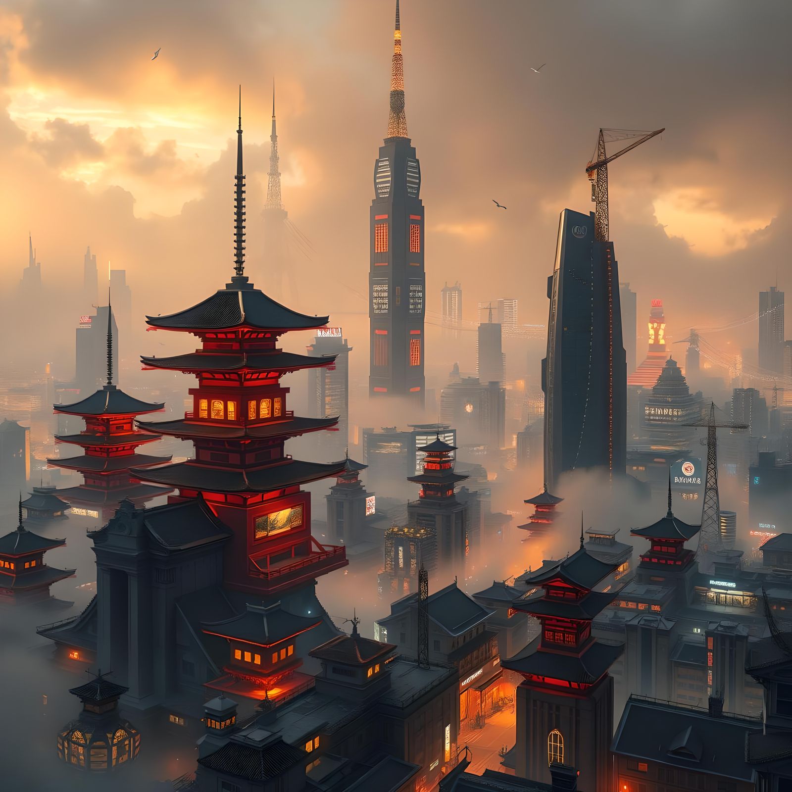 Detailed Japanese Ecumenopolis Concept Art