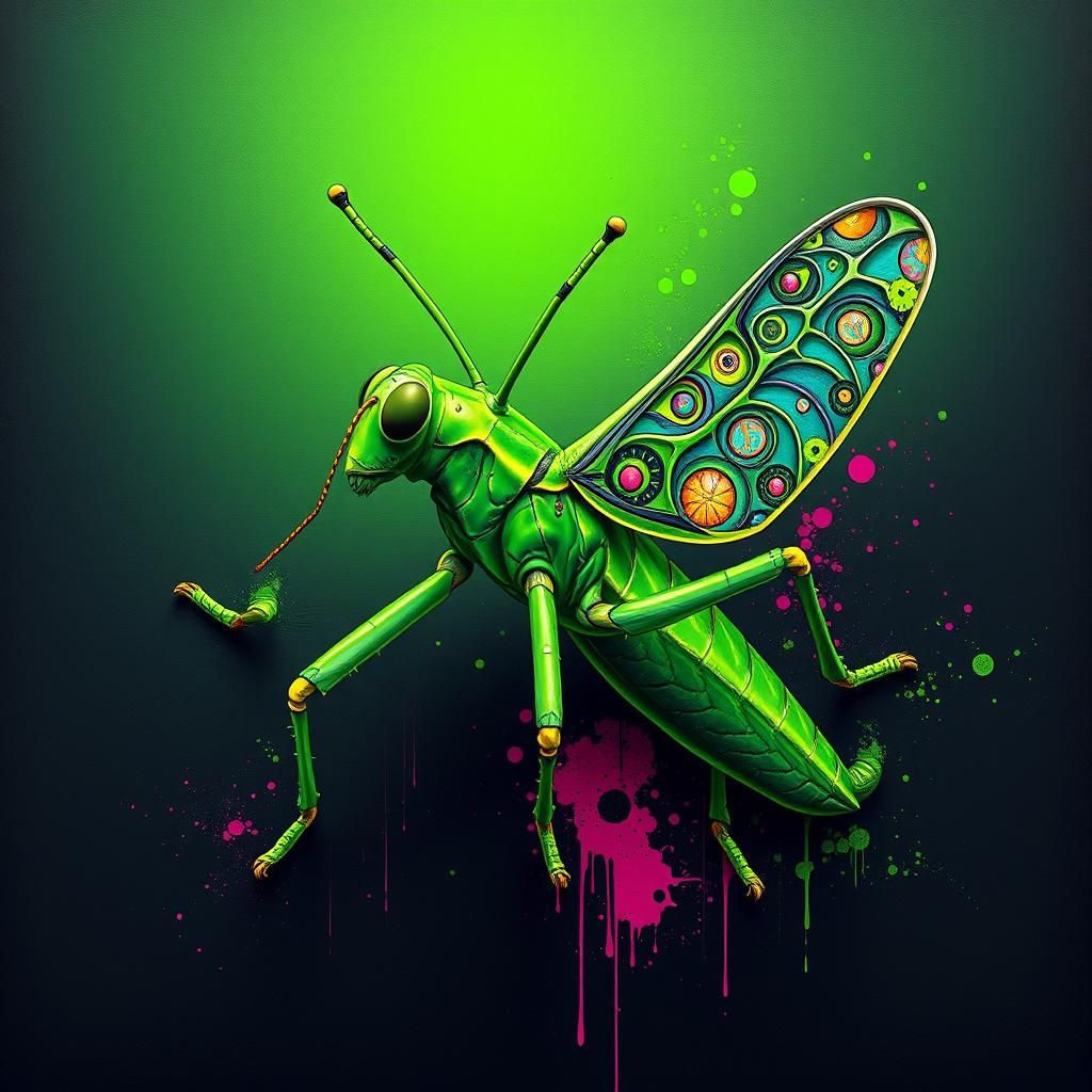 Green Fractal Grasshopper in Graffiti Art Style