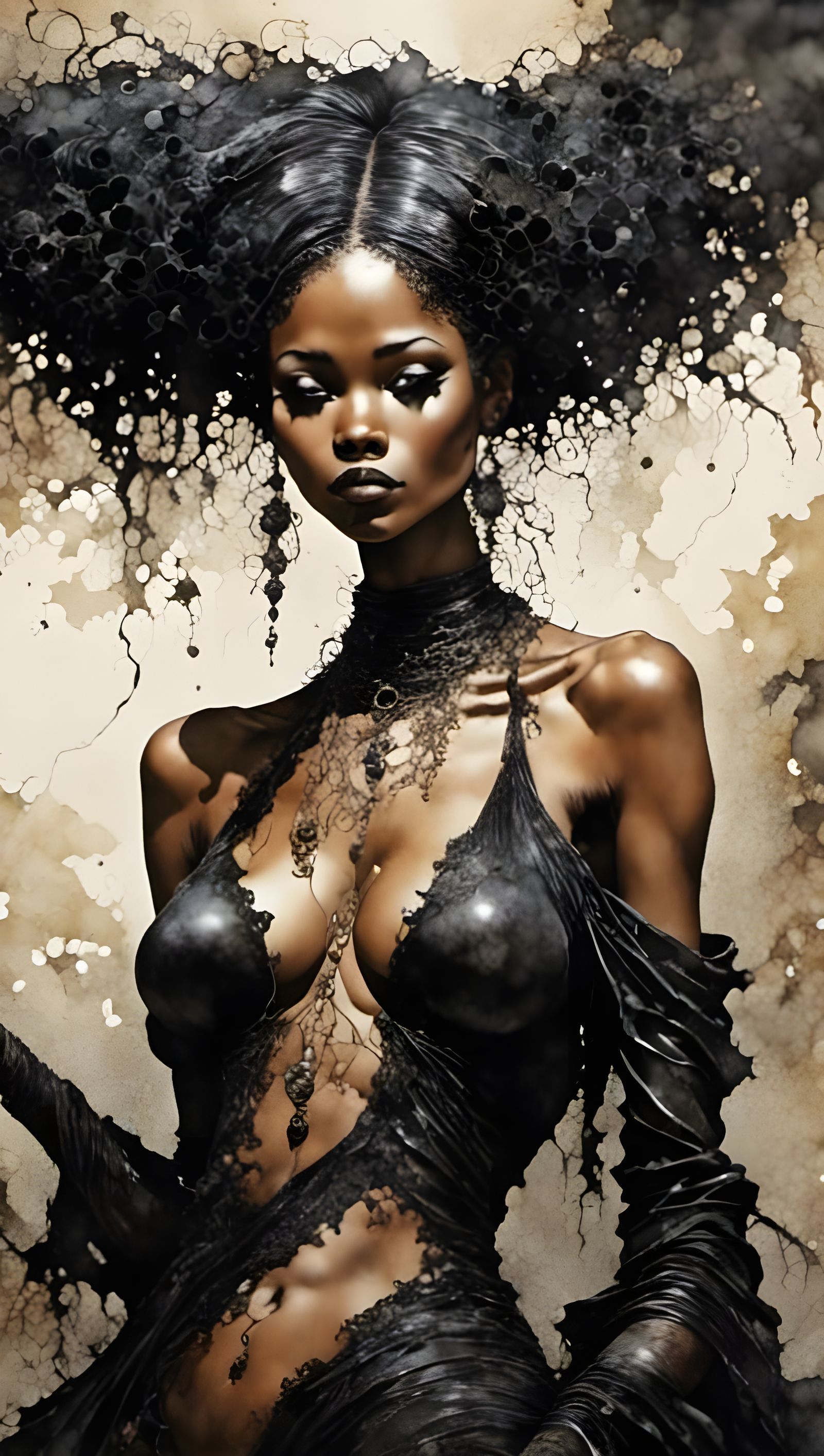 Dissolving Goth Woman in Watercolor Style