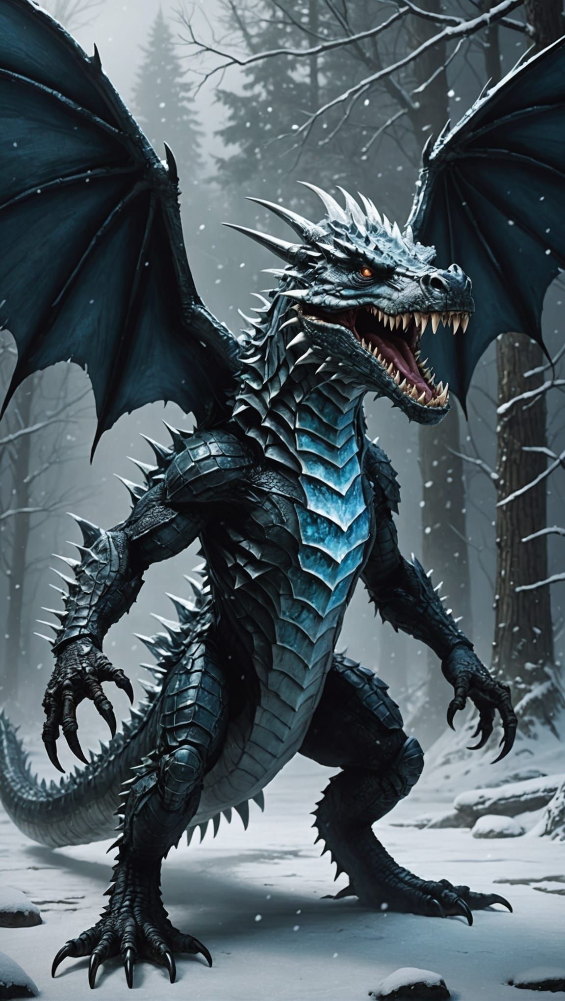 Horrifying Crocodile-Bat Hybrid in Frozen Wilderness
