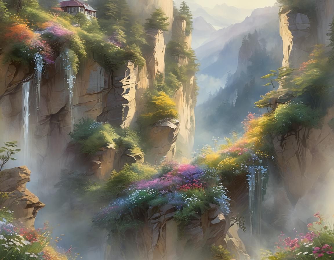 Serene Paradise in Morning Mist