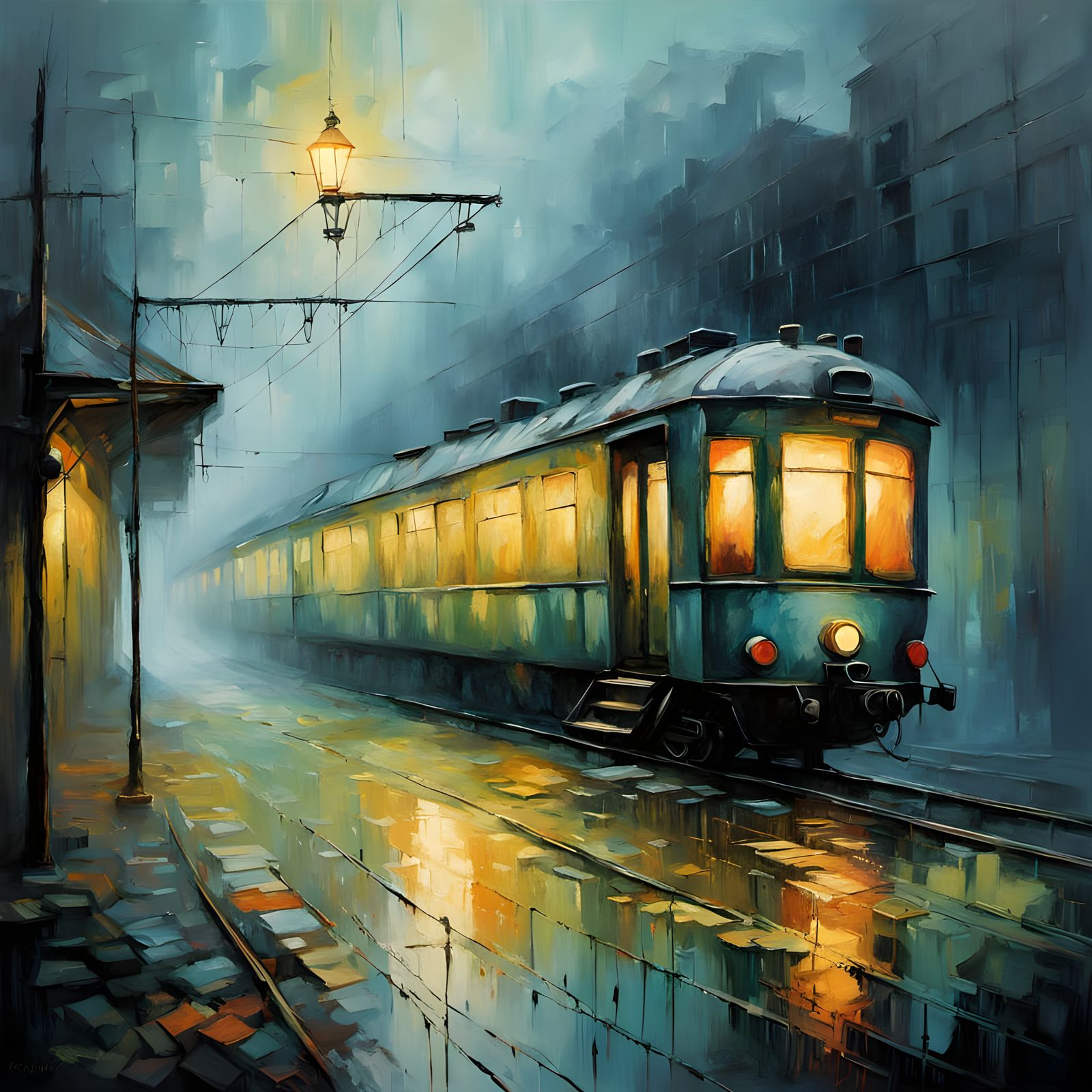 Abandoned Train Station in Neo-Impressionist Style