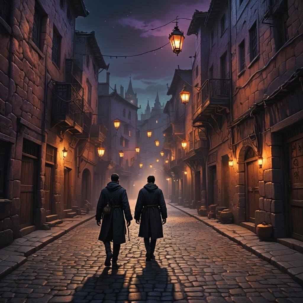 Man Walking Down Deserted Street at Night