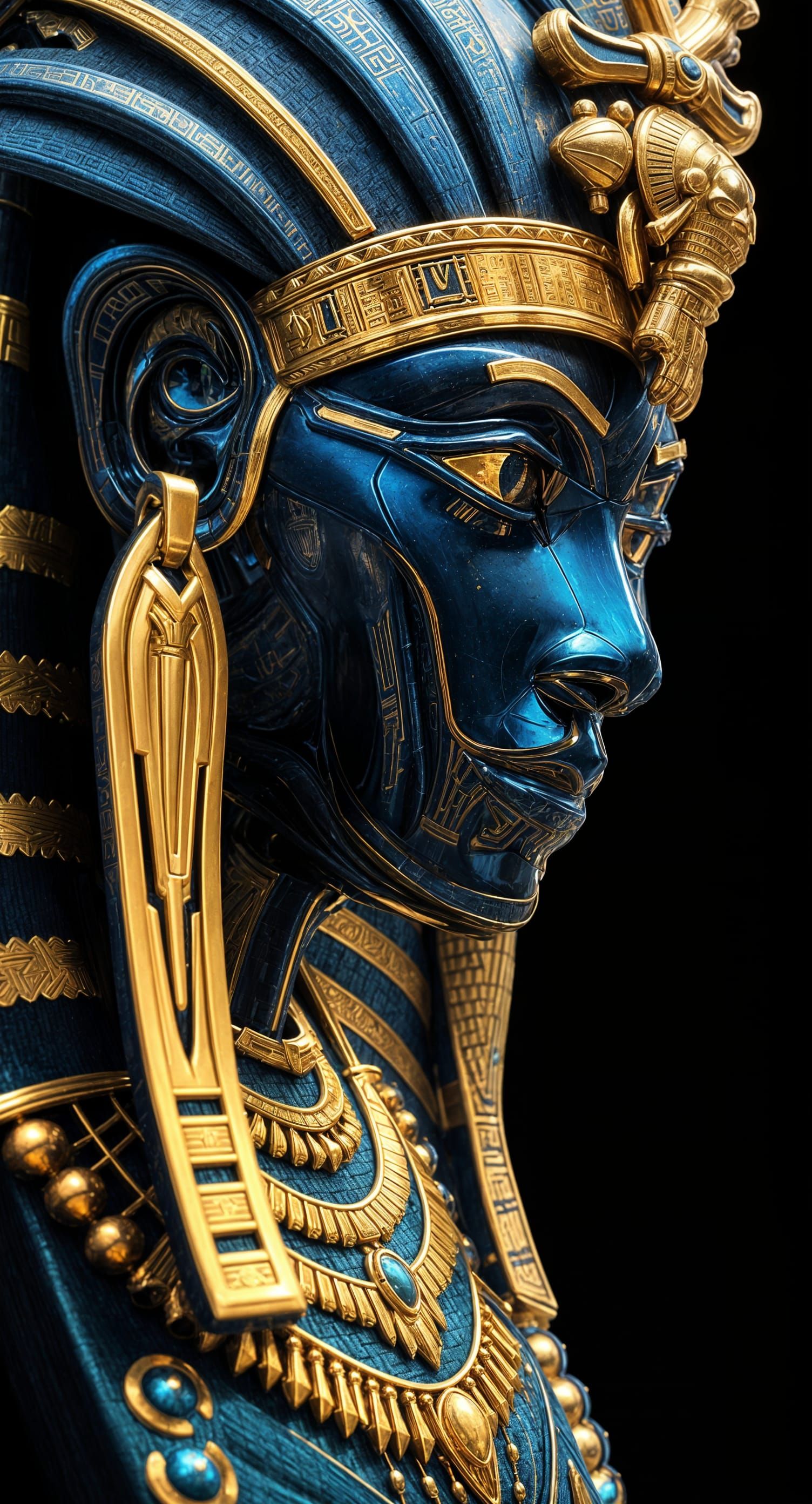 Futuristic Egyptian Pharaoh in Gold and Blue