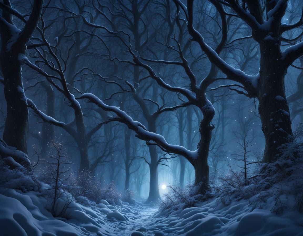 Winter Forest Starry Night: Fantasy Concept Art