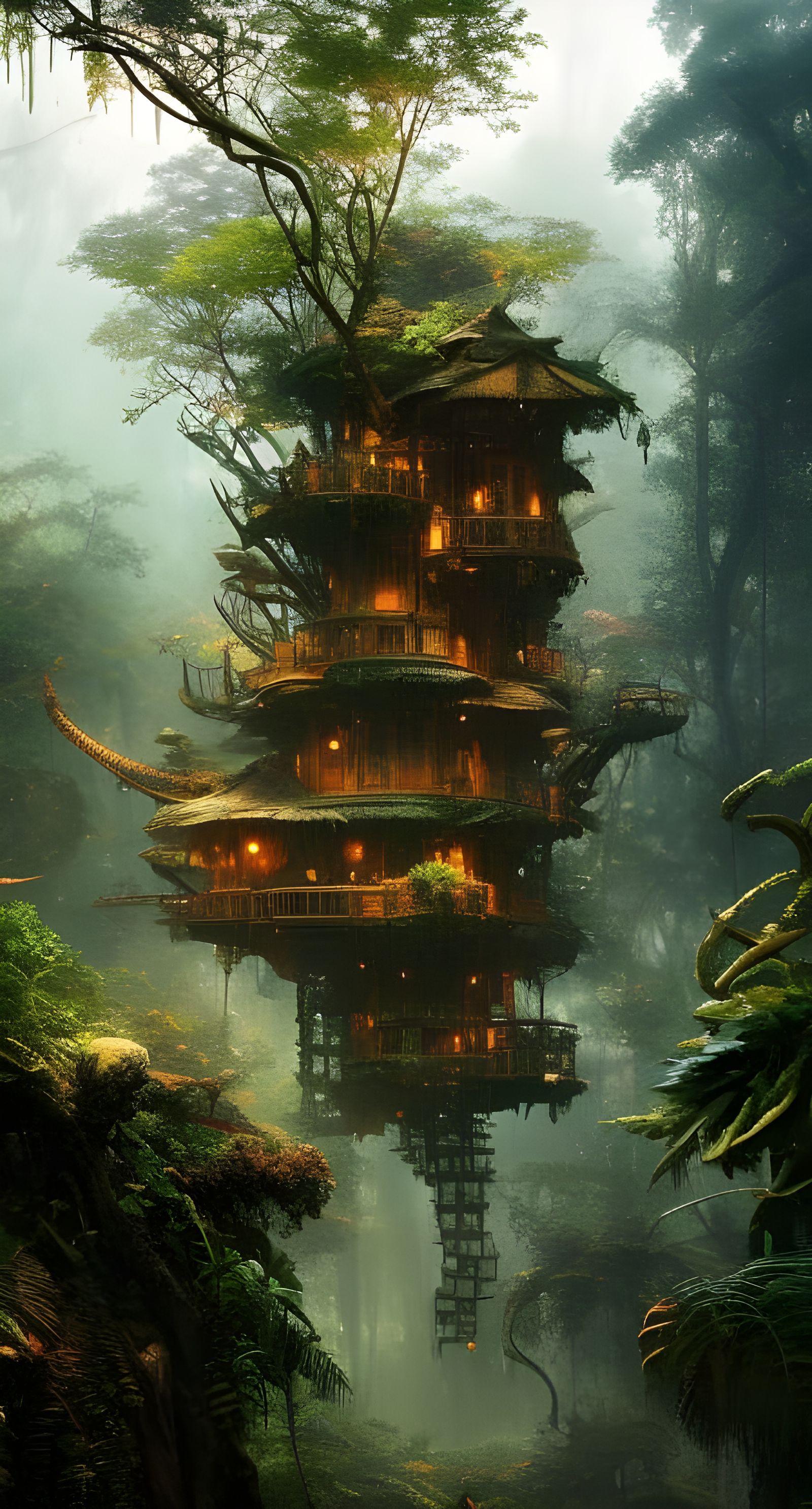 Epic Jungle Elf Treehouse in Golden Hour