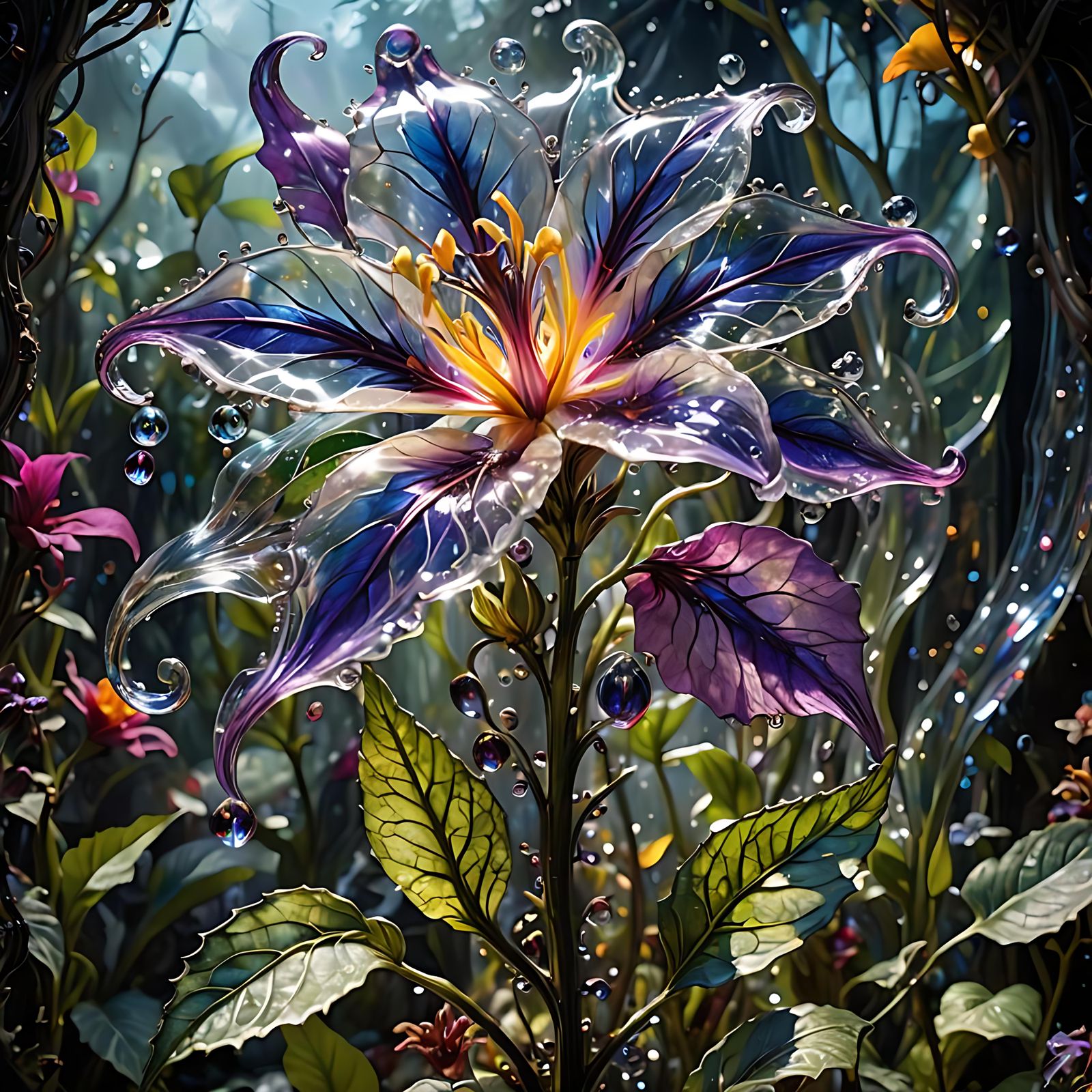 Majestic Transparent Glass Nightshade Flower: Dreamscape