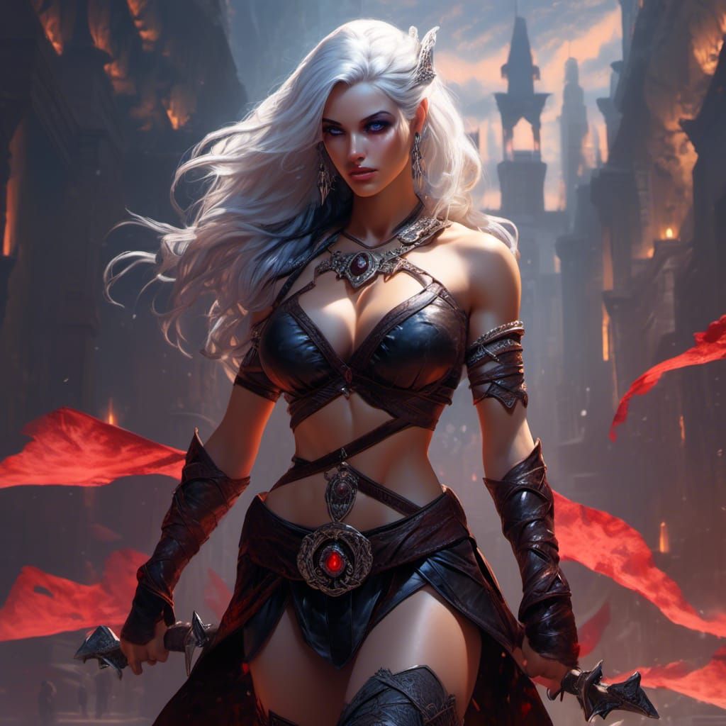 Vampire Barbarian Girl in Dark Fantasy Style