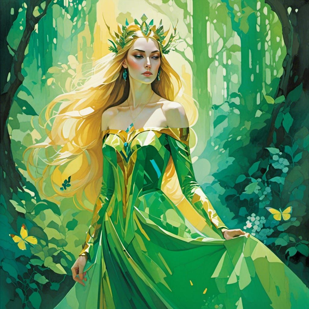 Princess Zelda in Mystical Forest, Watercolor Portrait