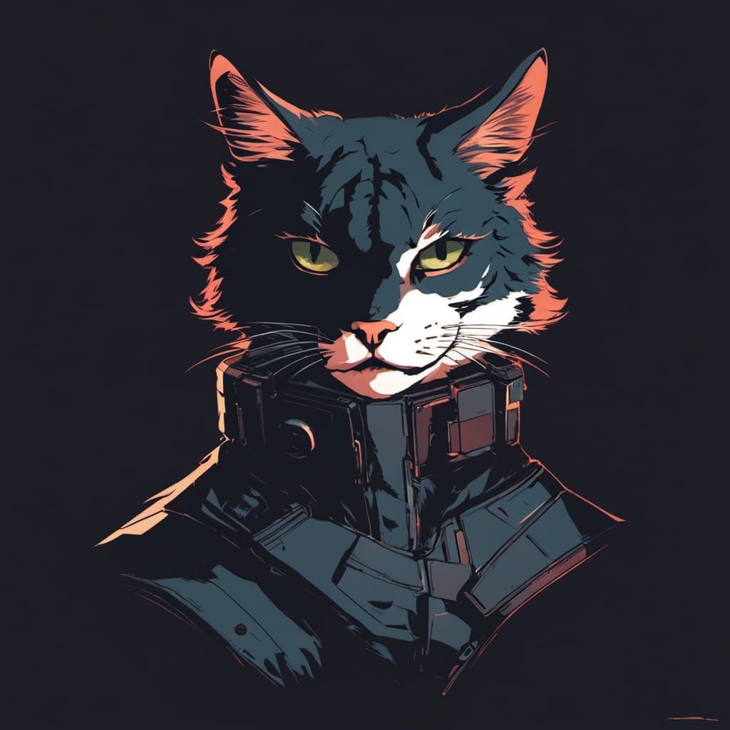 Anthropomorphic Cat in Dark Metal Comic Style