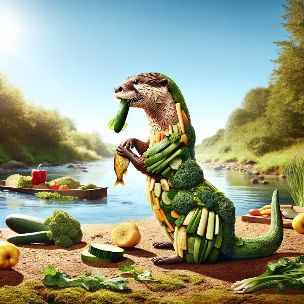 Playful Faux-Otter Sculpture in a Vibrant Landscape