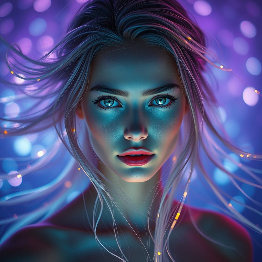 Beautiful Woman with Glowing Eyes in Fantasy Style
