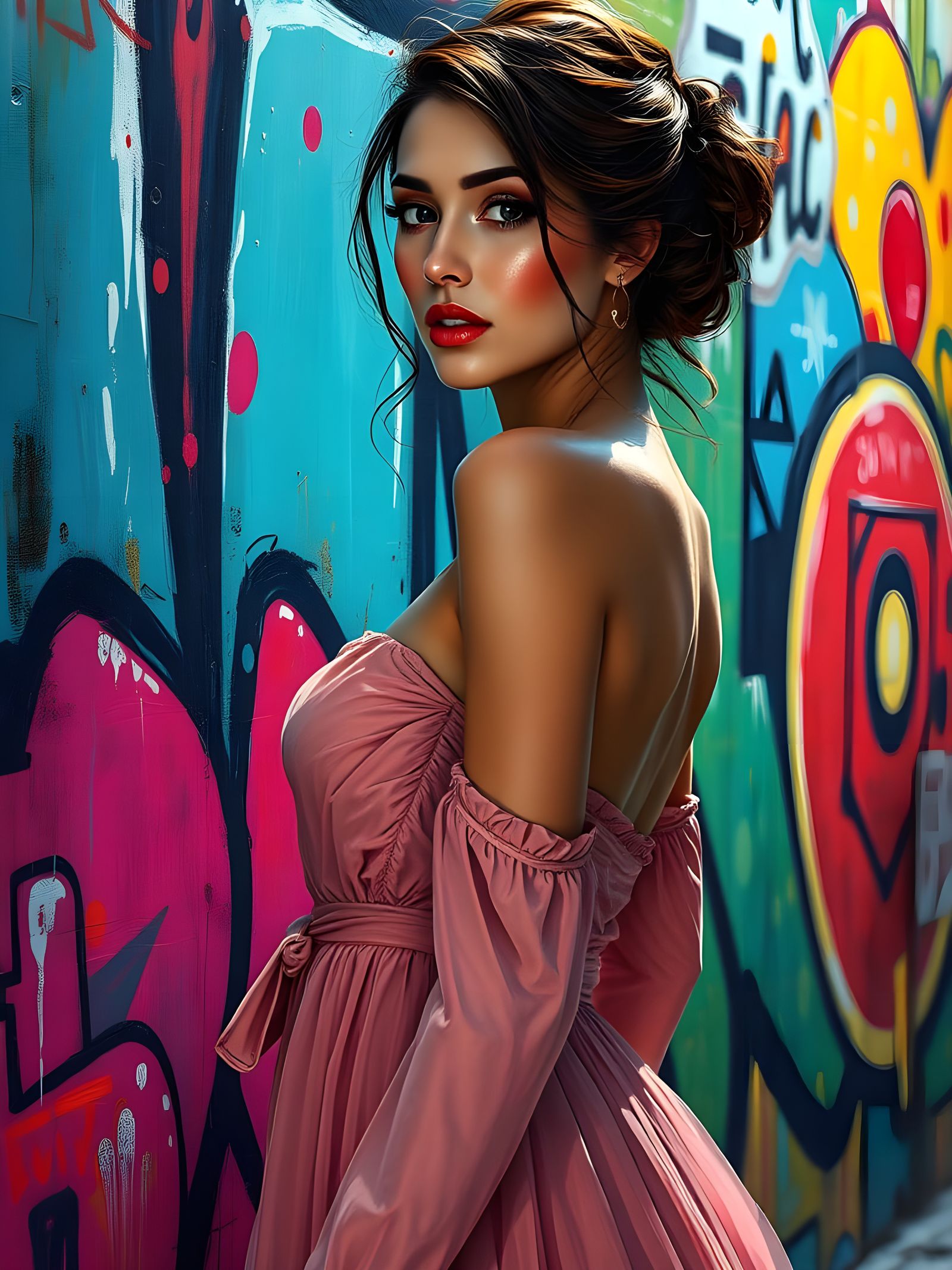 Hyperrealistic Oil Painting of a Beautiful Woman in Artistic...