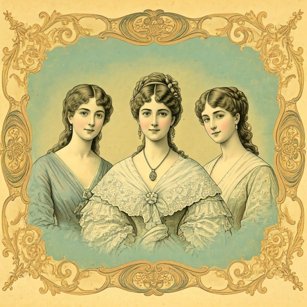 Faded Victorian Cottagecore Women Drawing
