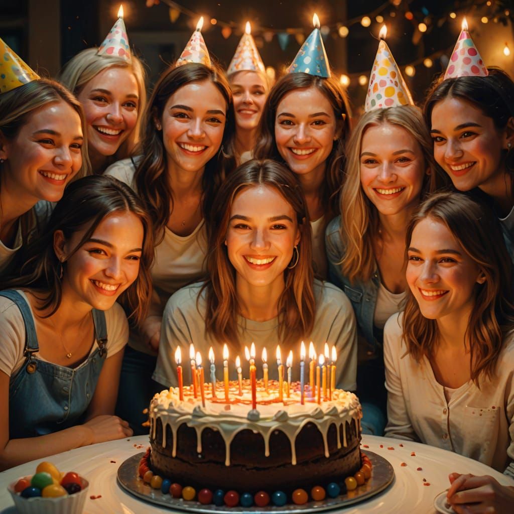 Birthday Celebration with Friends in Oil Painting Style