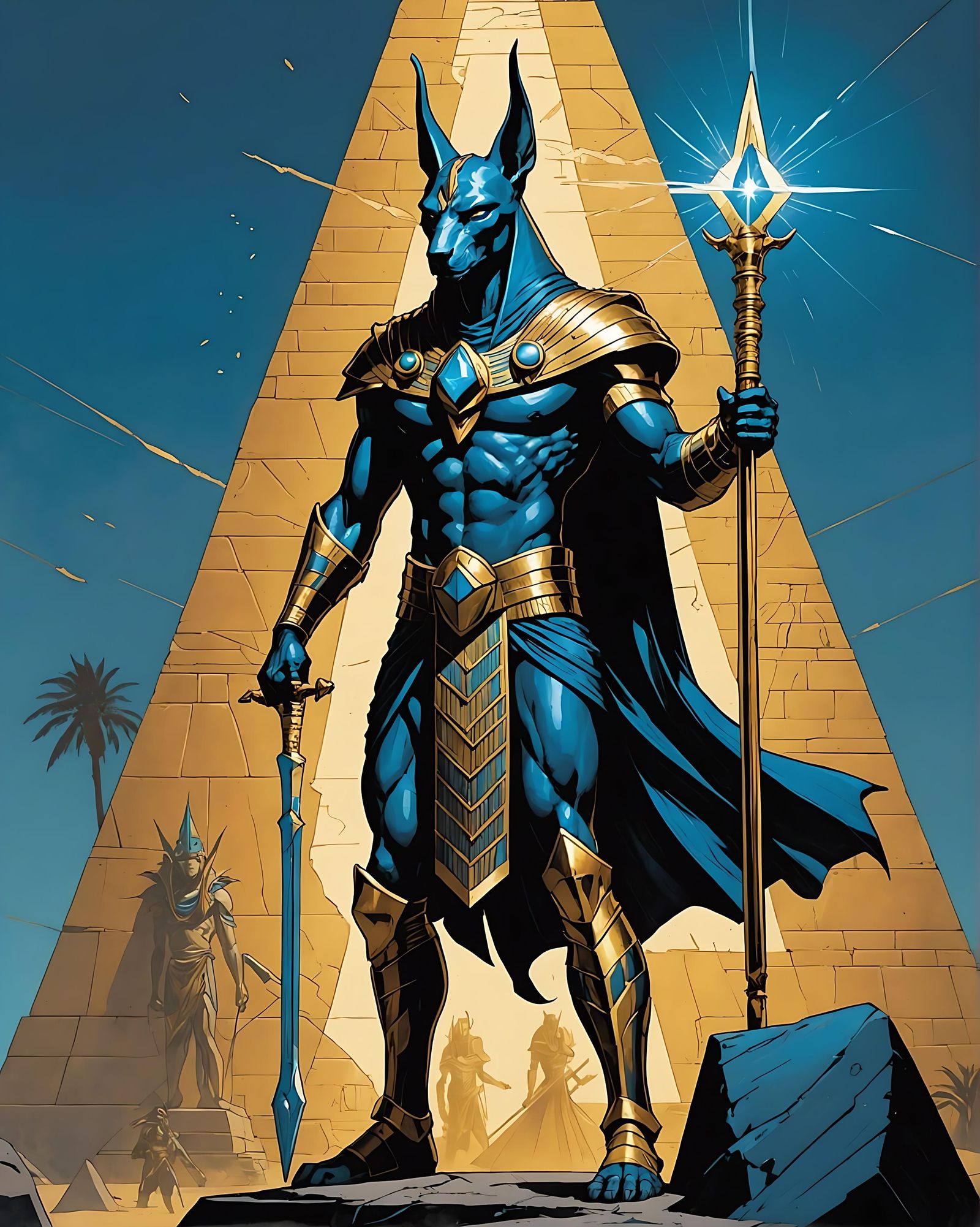Anubis as Superhero in Comic Book Art Style