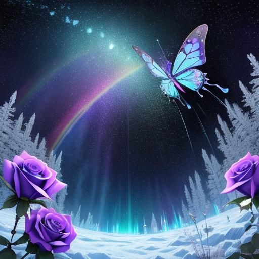 Rainbow Dragons with Roses on Frozen Lake