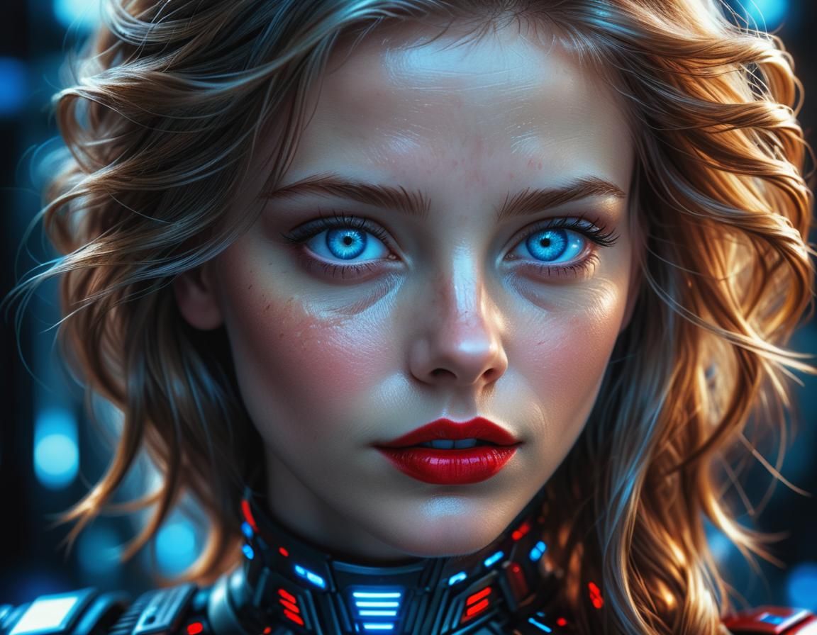 Hyperrealistic Portrait of Woman with Intricate Sci-Fi Detai...