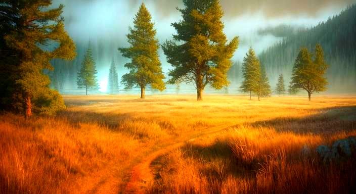 Misty Mountain Light Post in Remote Landscape