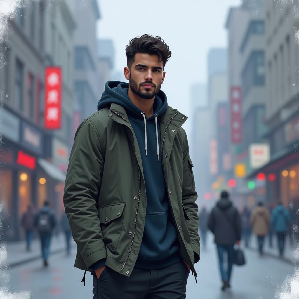 Ahmad Mrabti Portrait in Cityscape, Digital Art