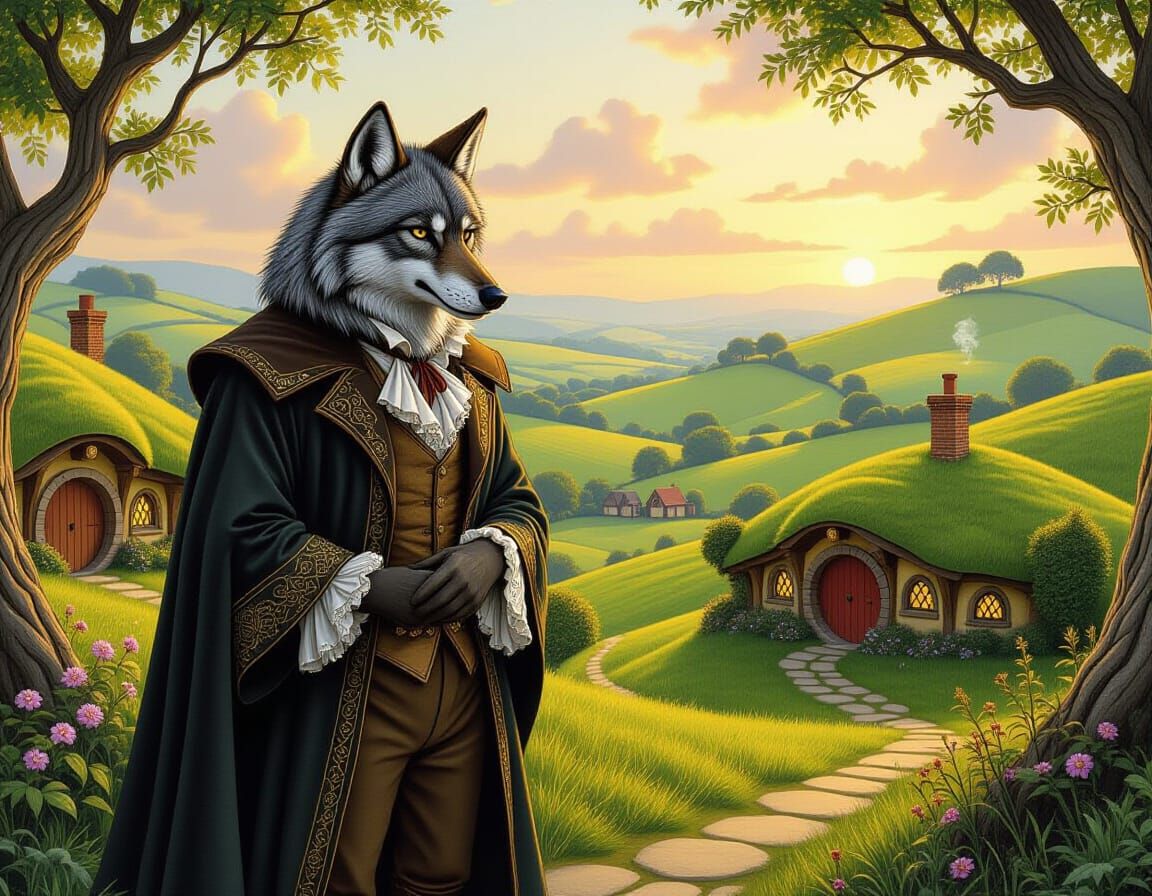 Elegant Wolf in Hobbiton, Fantasy Art