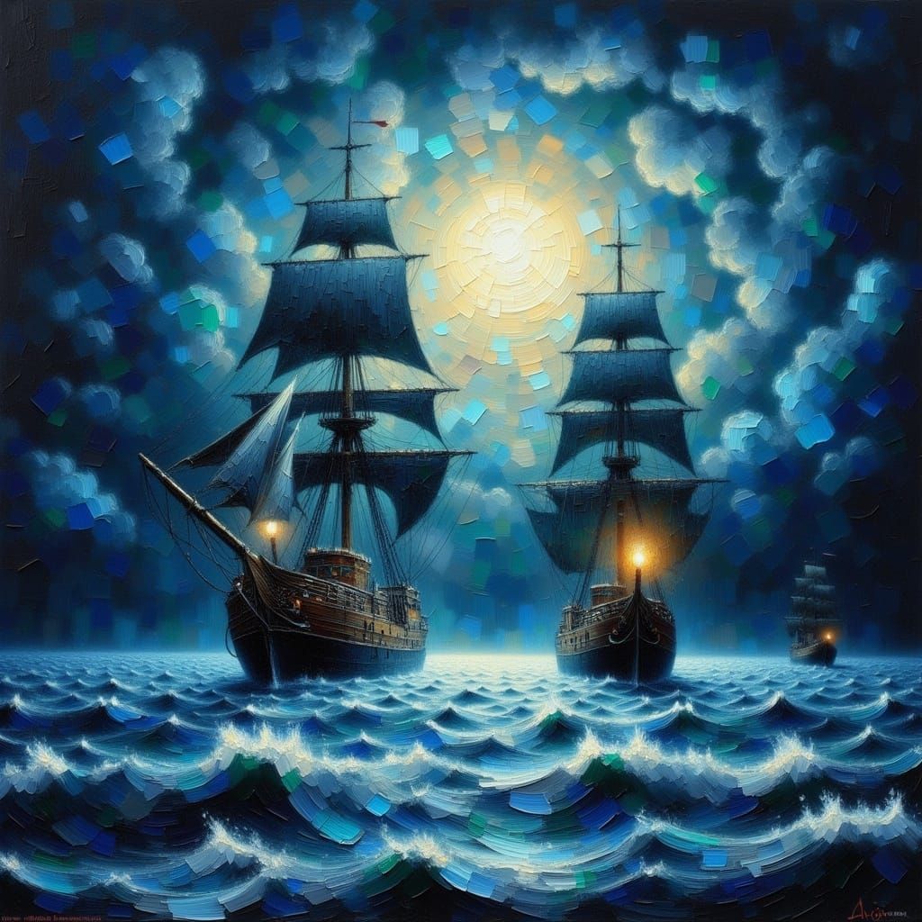 Haunting Seascapes at Night, in the Style of Impressionist M...