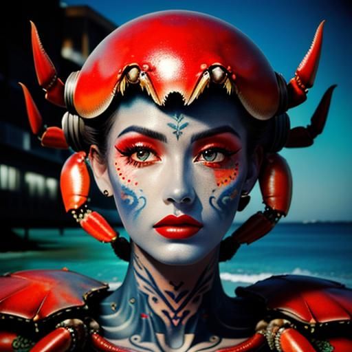 Surreal Alien Tattoo Portrait with Giant Crab