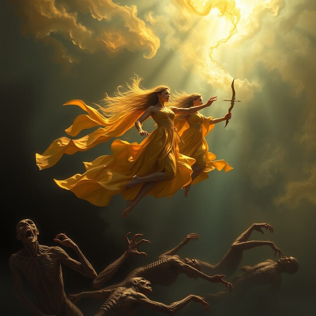 Ethereal Goddesses Unleash Divine Wrath in Cyberpunk Realm