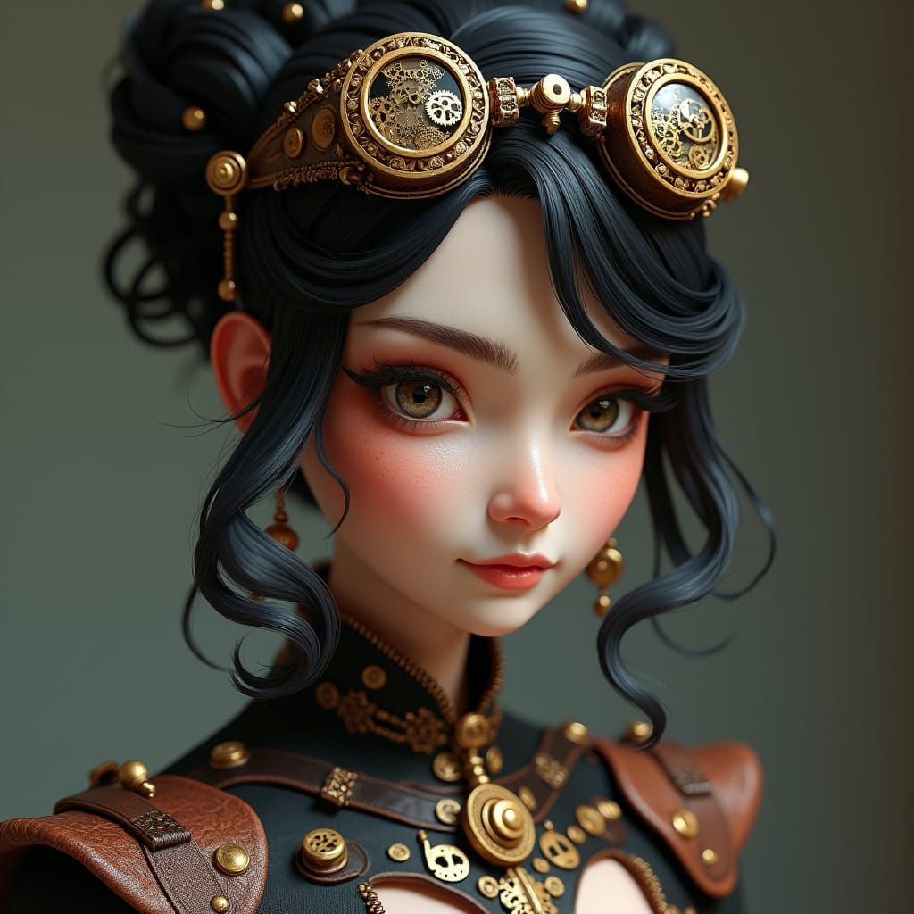 Steampunk Woman with Clockwork Details, 8k Render