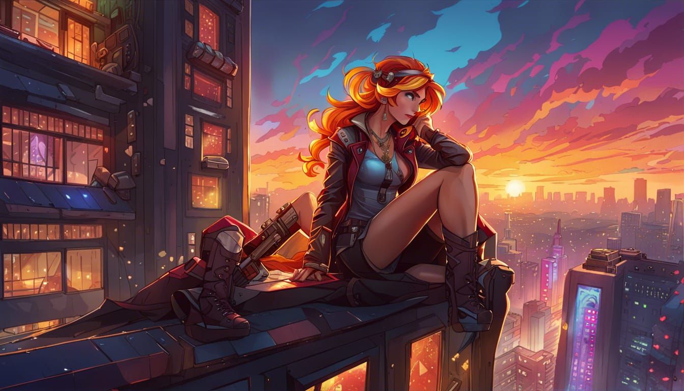 Sunset Shimmer in Cyberpunk Style, 8K Resolution