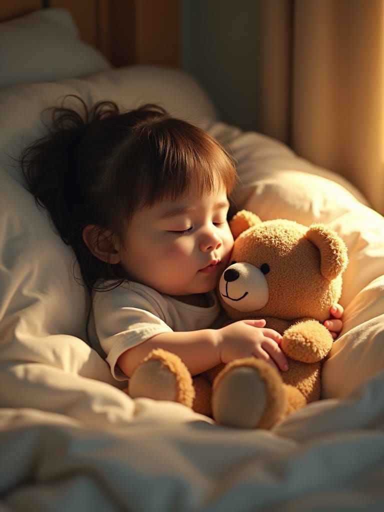 Girl Sleeping with Teddy Bear: Matte Painting