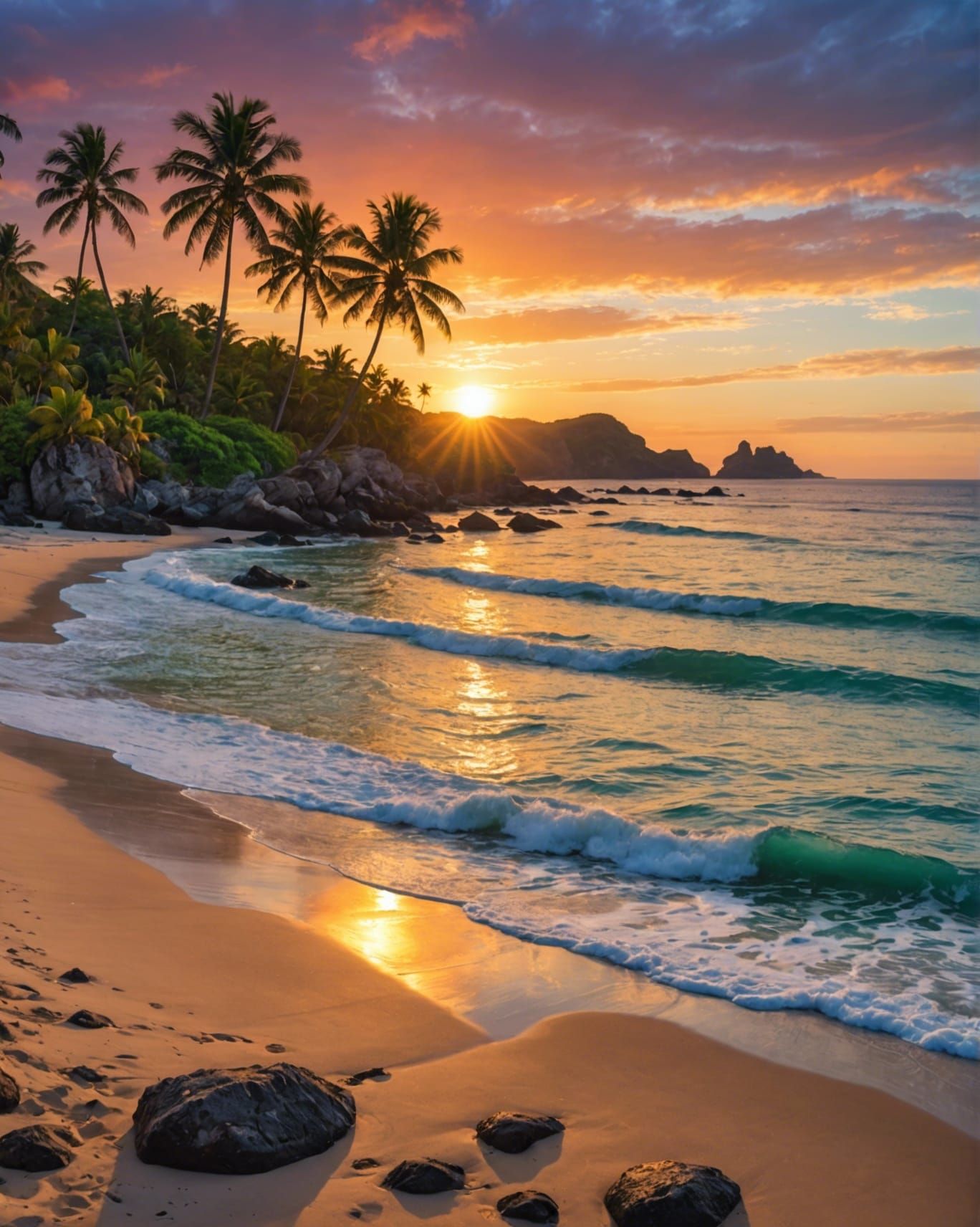 Tropical Beach Sunset Paradise: Ocean View